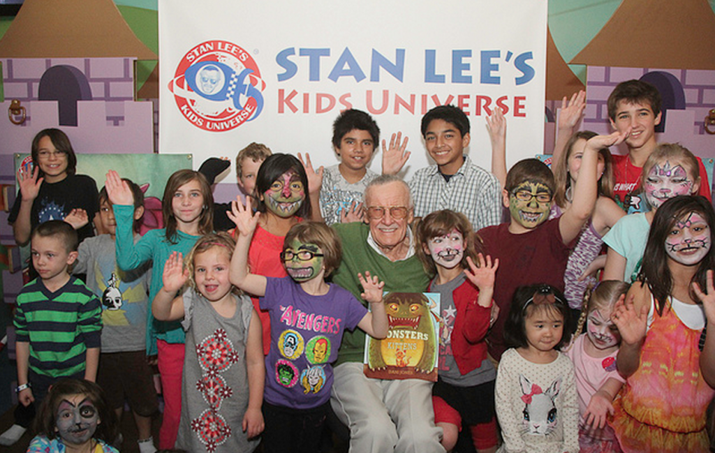 Stan Lee and the children at the launch of Stan Lee's Kids Universe.