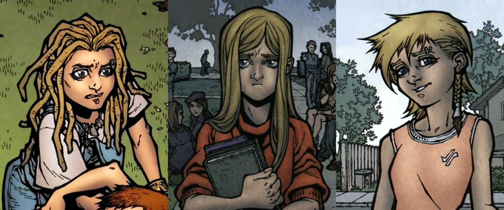 Kinsey, before moving to Lovecraft, after moving to Lovecraft and then after adapting to her new environment. Image source: Locke & Key wiki